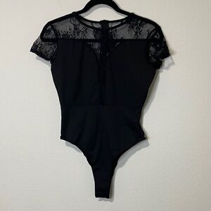 Women’s Black Lace Bodysuit Sexy See Through Top